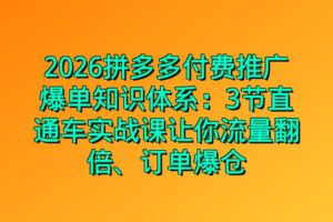 2026拼多多付费推广爆单知识体系：3节直通车实战课让你流量翻倍、订单爆仓
