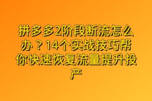 拼多多2阶段断流怎么办？14个实战技巧帮你快速恢复流量提升投产