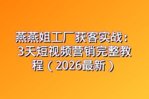 燕燕姐工厂获客实战：3天短视频营销完整教程（2026最新）
