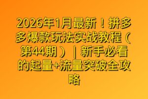 2026年1月最新！拼多多爆款玩法实战教程（第44期）｜新手必看的起量+流量突破全攻略