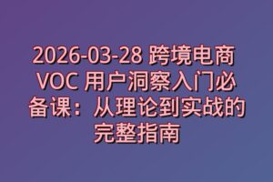 2026-03-28 跨境电商 VOC 用户洞察入门必备课：从理论到实战的完整指南