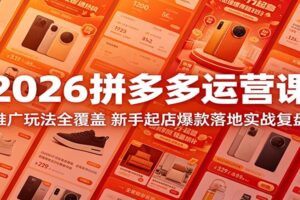 2026拼多多运营课程：推广玩法全覆盖，新手起店爆款实战复盘教程