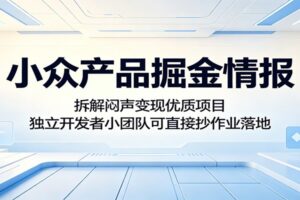小众产品掘金情报：独立开发者小团队闷声变现项目完整拆解