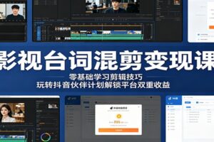 抖音影视台词混剪变现课：零基础学习剪辑技巧，玩转抖音伙伴计划解锁平台双重收益