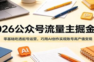 2026公众号流量主掘金课：零基础吃透起号运营与AI创作实现高产值变