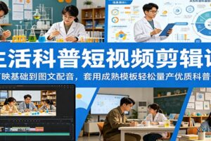 2024最新生活科普短视频剪辑课：剪映基础到图文配音，套模板轻松量产科普视频