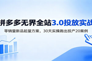 拼多多无界全站推广3.0:0销量新品30天投产20的完整起量方案