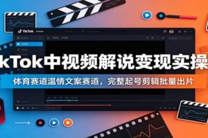 TikTok中视频解说变现实操课：体育+温情文案双赛道拆解，零基础批量起号出片