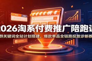 2026淘系付费推广陪跑课：人群关键词全站计划搭建，爆款单品全链路投放诊断