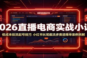 2026直播电商实战小课：低成本投流起号+小红书长尾截流玩法，5大赛道爆单案例全拆解