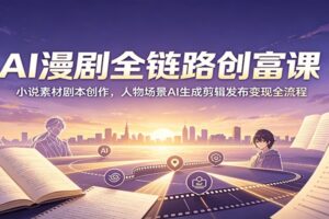 AI漫剧全流程实操课：从剧本创作到AI生成剪辑发布变现，零基础批量起号指南