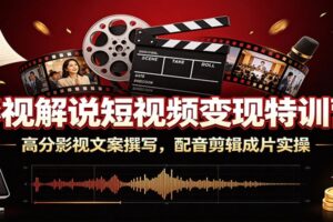 影视解说短视频变现特训营：从爆款文案到配音剪辑成片全流程实操