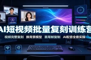 AI短视频批量复刻训练营:换背景+首尾帧复制+AI配音,新手也能批量日更的实战课程