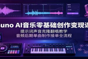 Suno AI音乐零基础创作变现课：提示词/声音克隆/翻唱/音频后期全流程实战教学