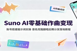 Suno AI作曲零基础入门到变现:15节实操课教你用AI做原创音乐赚副业收入