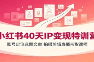 小红书40天IP变现特训营：账号定位+爆款选题+文案剪辑直播带货全攻略