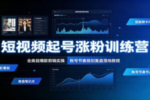短视频起号涨粉训练营教程：多类目爆款剪辑实操，账号节奏规划复盘全落地