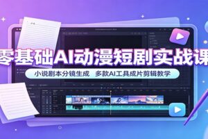 零基础AI动漫短剧实战教程:小说转分镜+多款AI工具成片剪辑一站式教学