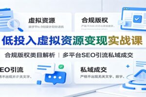 全新低投入虚拟资源变现实战课：合规版权解析+多平台SEO引流私域成交全攻略