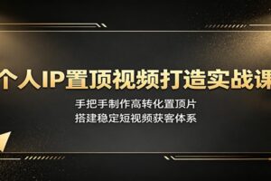 个人IP置顶视频实战课：手把手教你制作高转化短视频，搭建稳定获客闭环