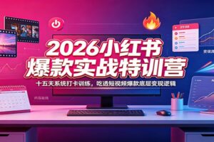 2026小红书爆款实战特训营：15天系统打卡训练，吃透短视频爆款底层变现逻辑