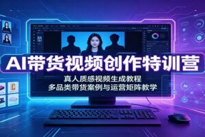 AI带货视频创作特训营：零基础真人质感视频生成教程，多品类带货案例与矩阵运营实操