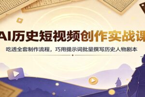 AI历史短视频创作全流程实战课:提示词撰写剧本+分镜规划+封面制作,零基础批量产出历史人物爆款
