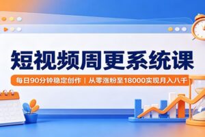 短视频周更系统课：每日90分钟稳定创作，从零涨粉至18000的实操落地指南