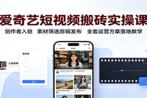 爱奇艺短视频搬砖全流程实操课：从创作者入驻到流量变现，一站式运营方案落地