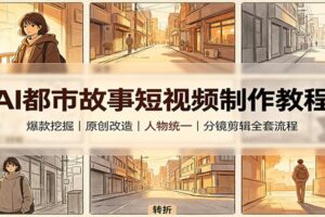 AI都市故事短视频制作教程：爆款挖掘+原创改造+人物统一分镜剪辑全套流程