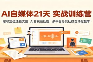 AI自媒体21天实战训练营：账号定位选题文案、AI音视频处理、多平台分发社群运营全流程