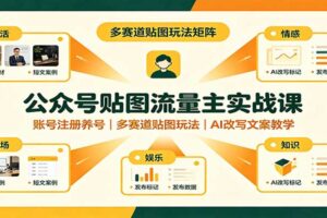 公众号贴图流量主实战课：从0到1账号注册养号到AI改写文案，多赛道贴图玩法全解析