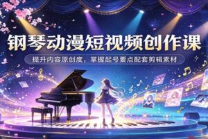 钢琴动漫短视频创作教程：原创度提升+起号要点+配套剪辑素材全套资料
