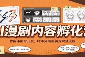 AI漫剧内容孵化全流程：智能体指令+脚本分镜+剪辑变现一站式教程