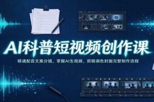 AI科普短视频创作课全流程教程：配音文案分镜+AI生视频+剪辑调色封面完整制作