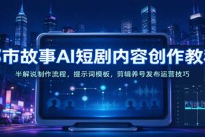 AI都市故事半解说短视频制作全流程教程：提示词模板+剪辑养号发布运营一站式指南