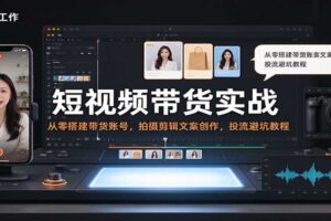 短视频带货实战教程：从零搭建带货账号，拍摄剪辑文案创作，投流避坑全攻略