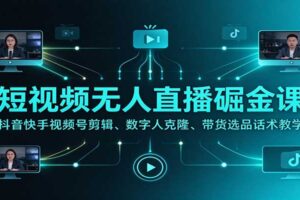 短视频无人直播掘金课:抖音快手视频号剪辑、数字人克隆、带货选品话术全套教程