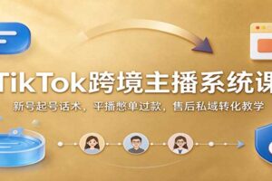 TikTok跨境直播带货系统课：新号起号话术+平播憋单过款+私域转化全流程教学